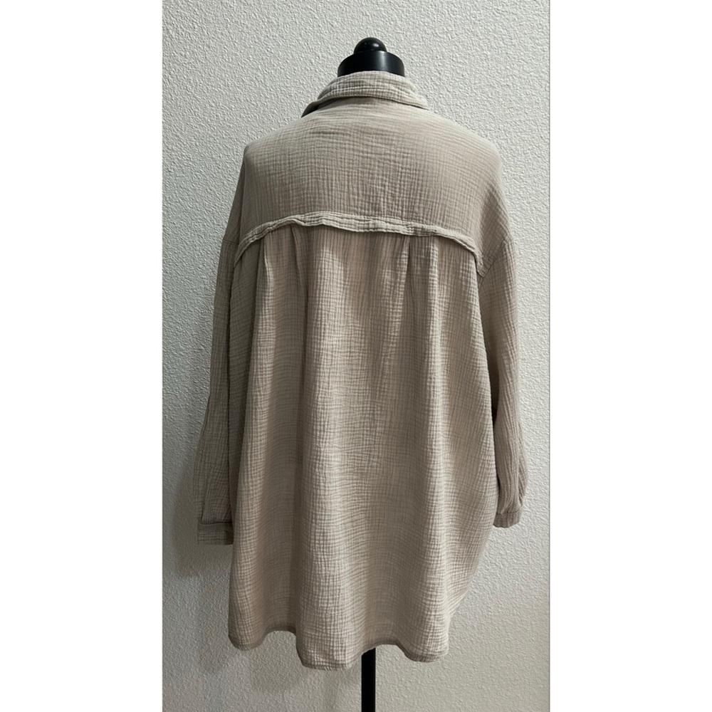 Cobblestone Living Women’s Tunic Top Relaxed Gauze Button Down Beige Size XL - Picture 2 of 4